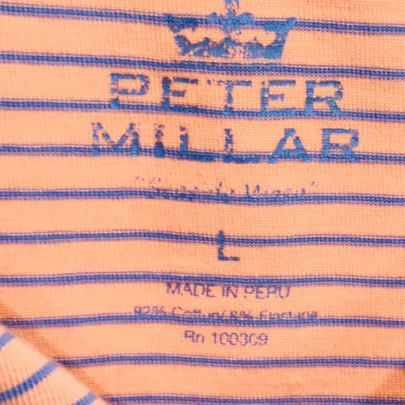 Peter Millar Seaside Wash Polo Shirt S/S Green Blue Striped Men's Size Large - Picture 5 of 10